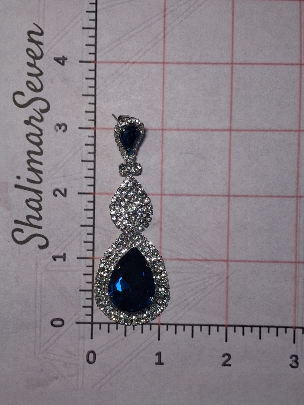 Sapphire Blue Glass Rhinestone Pageant Statement Earrings Prom Event Bridal 3¼" - Picture 12 of 16